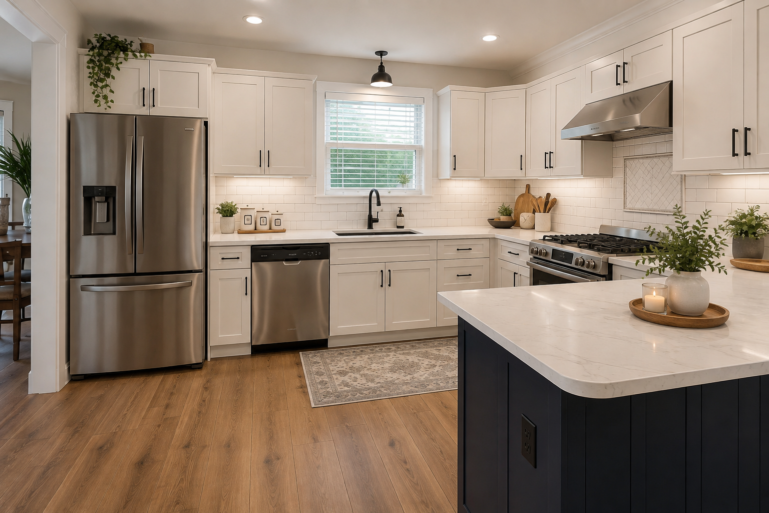Bright modern kitchen with wood cabinetry and a central island